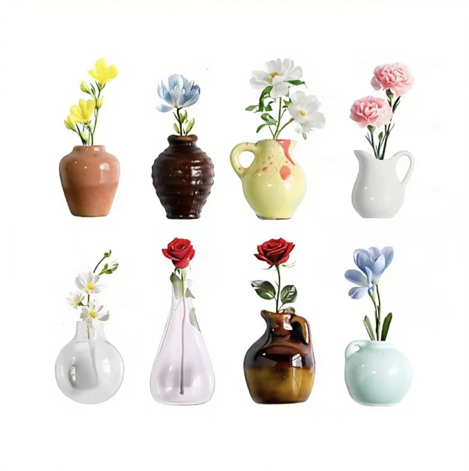 Mini Ceramic Vase Magnet Tiny Finger Flower Pot Dollhouse Micro