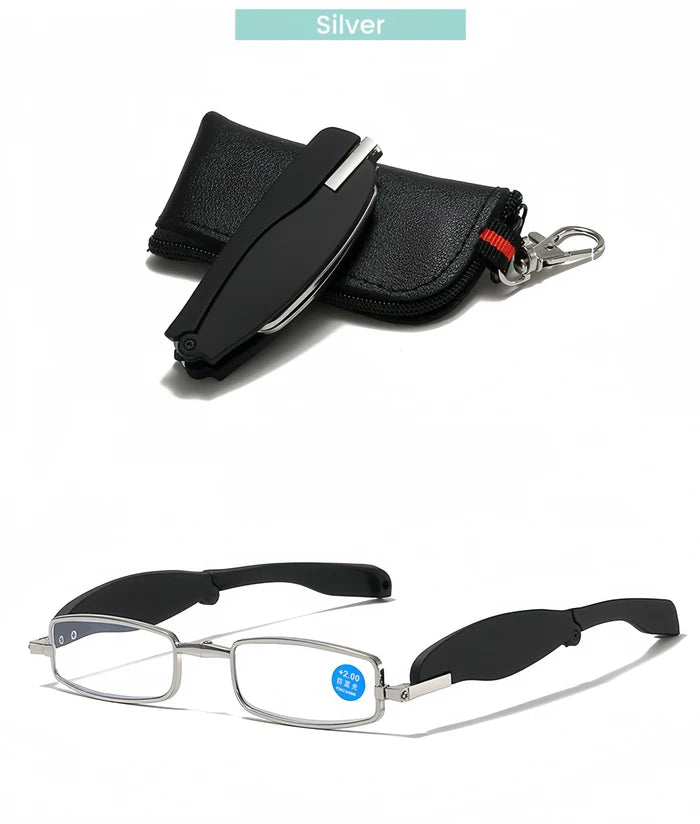 Mini Folding Key Chain Reading Glasses Metal Frame Plastic Temple Anti Blue Light Lenses