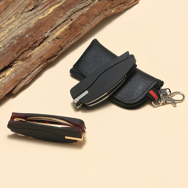 Mini Folding Key Chain Reading Glasses Metal Frame Plastic Temple Anti Blue Light Lenses