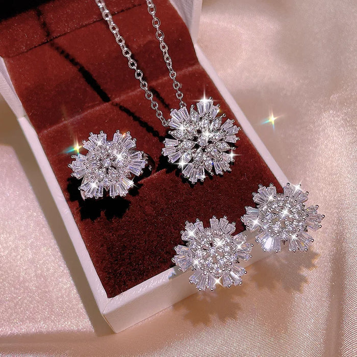 Minimalist Zircon Snow Flower Jewelry Set