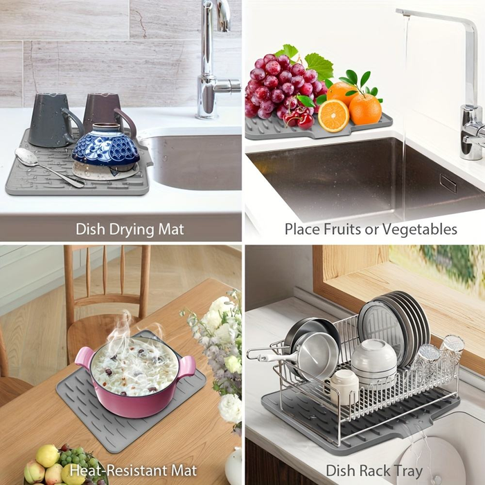 Multifunctional Silicone Dish Drying Mat with Built-In Drain Lip – Portable & Durable Kitchen Pad