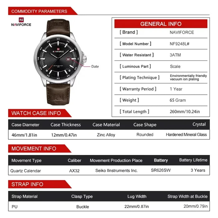 NAVIFORCE Men's Luxury Sport Leather Watch