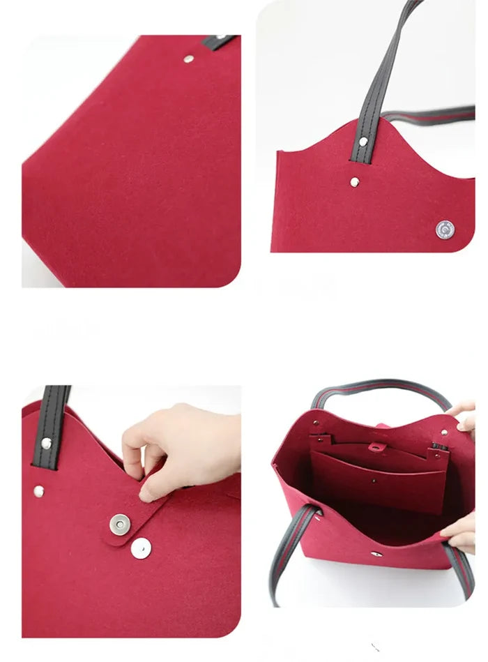 New Large Capacity Felt Fabric Travel Shopping Bag Wool Woman