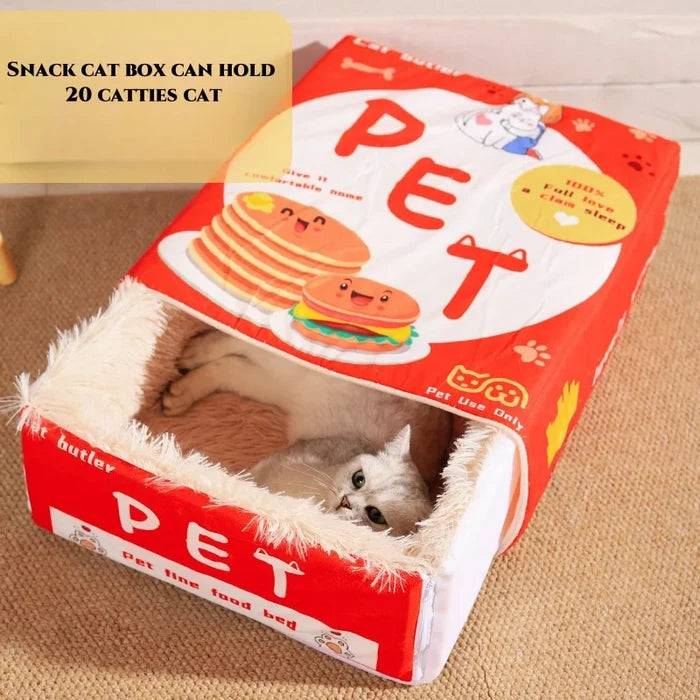 New Snack Box Plush Pet Bed Fully Enclosed Cookie Box Shape Warm Soft