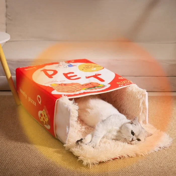 New Snack Box Plush Pet Bed Fully Enclosed Cookie Box Shape Warm Soft