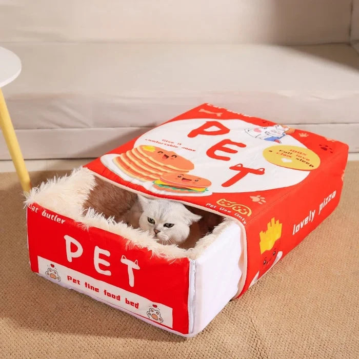 New Snack Box Plush Pet Bed Fully Enclosed Cookie Box Shape Warm Soft