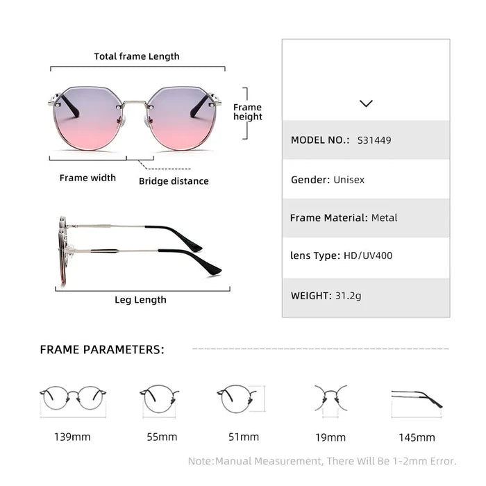 New Style Fashion Sun Protection Gradient Sunglasses Metal Frame Ins Cross Border Design