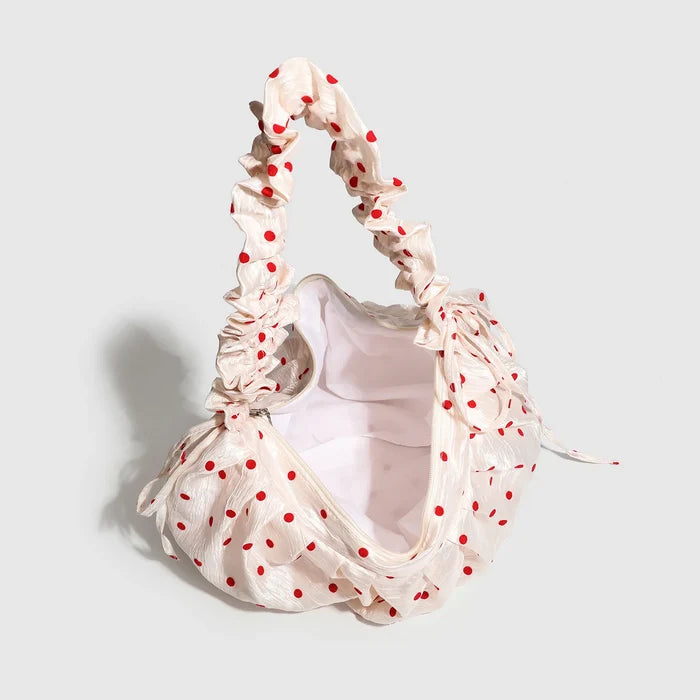 New Style Spring Summer Ruffle Polka Dot Dumpling Bag Drawstring