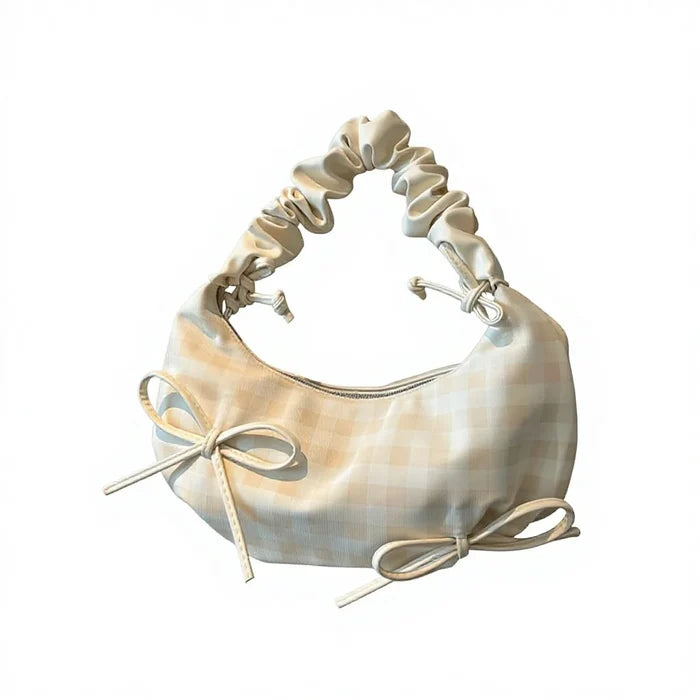 Niche Soft Ruched Zipper Bags New Summer Plaid Half Moon