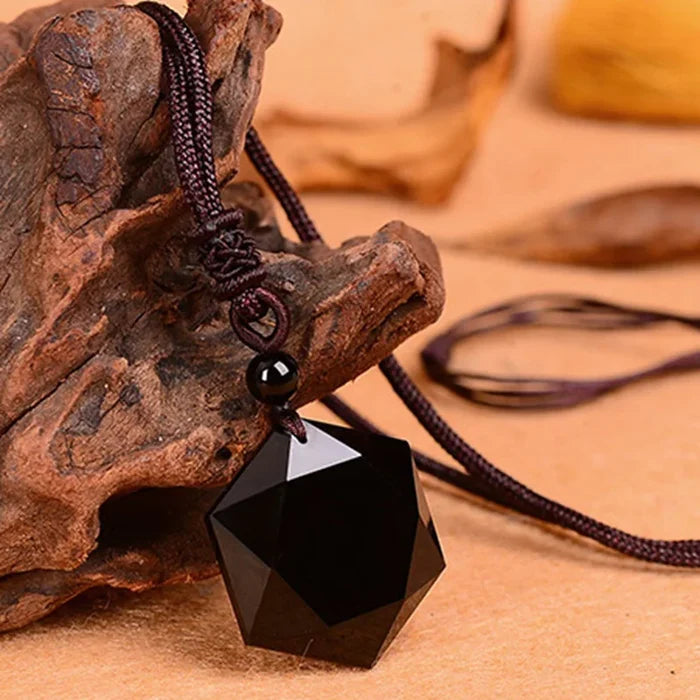 Obsidian Hexagram & Amethyst Healing Necklace