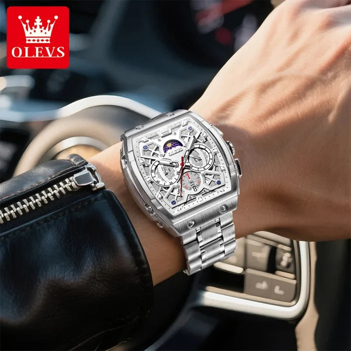Olevs Stainless Steel Moon Phase Watch