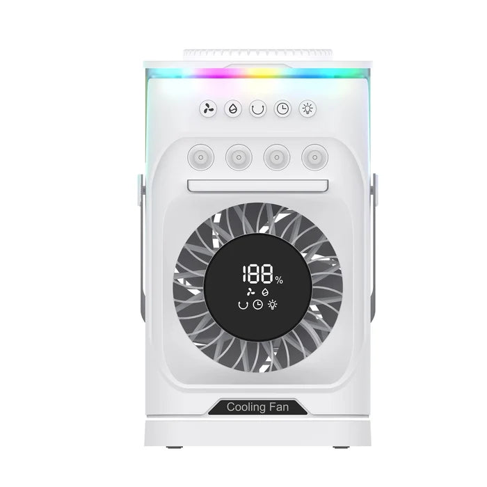Outdoor Camping Fan with Spray Mist & RGB Lighting Rechargeable