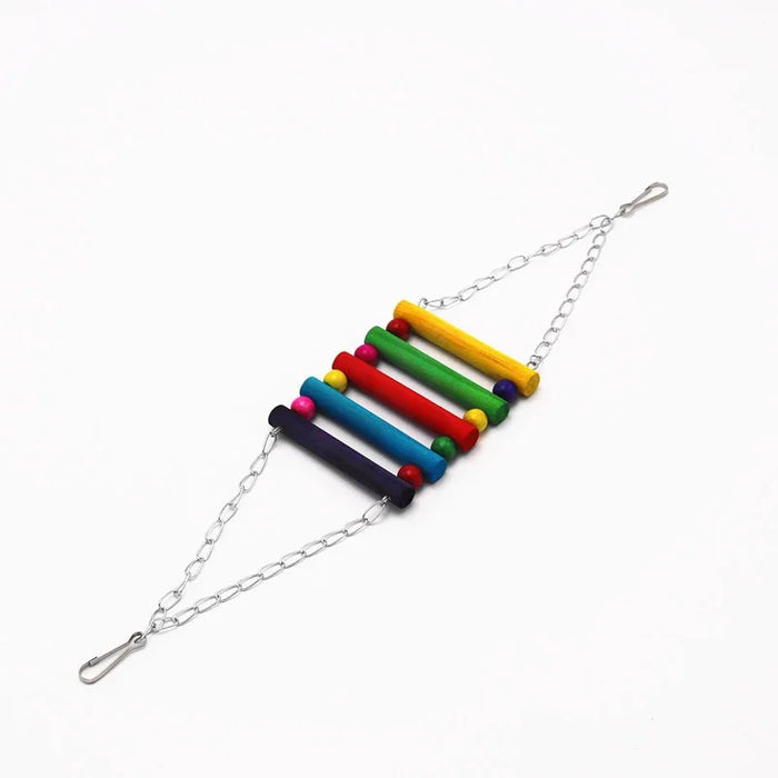 Colorful wooden bird ladder toy with metal chain for pet birds
