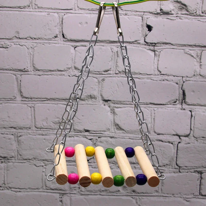 Colorful wooden pet toy with beads and chains for dogs and cats