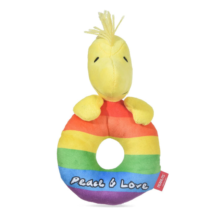 Rainbow Peace & Love Woodstock dog toy, soft plush pet accessory for dogs and cats