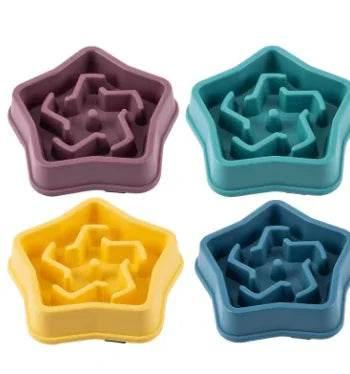 Colorful star-shaped slow feed dog bowls for healthy eating