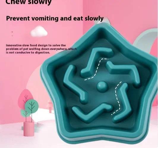 Teal star-shaped slow feeder bowl for dogs and cats to prevent vomiting and encourage slow eating