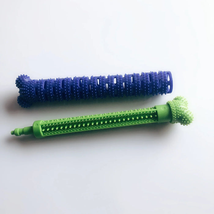 Blue and green textured dog chew toys for dental care and play