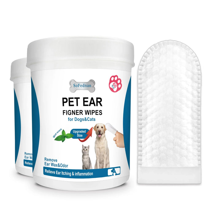 Pet ear finger wipes for dogs and cats, mint-scented, remove wax & odor, relieve itching, 60 pcs