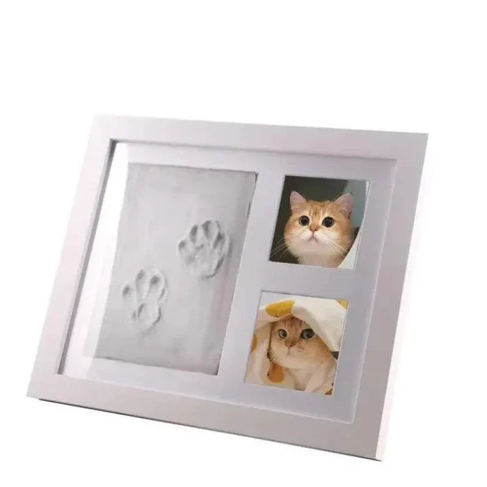 White pet photo frame with cat paw prints and two cat photos, perfect for pet lovers and home decor.