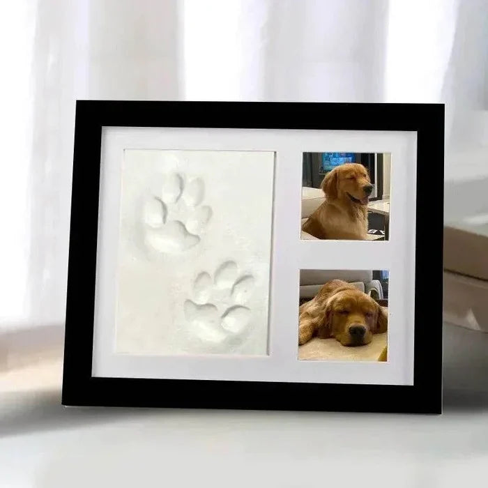Dog paw print keepsake frame with golden retriever photos, pet memorial gift for dog lovers