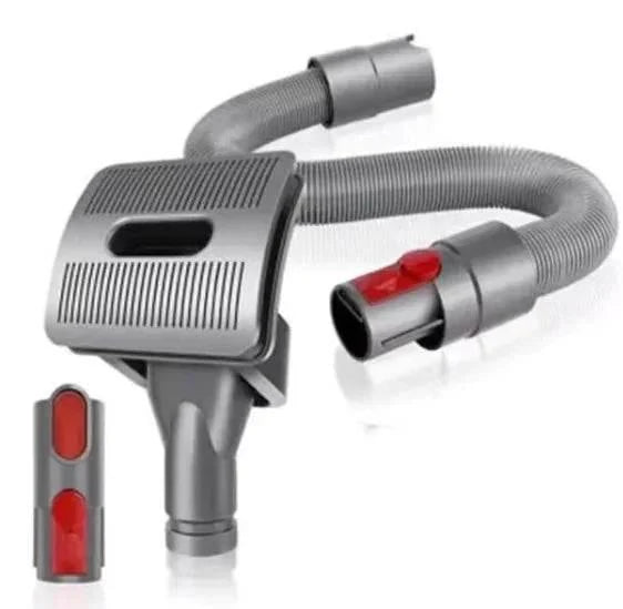Gray pet hair vacuum attachment with red buttons for efficient cleaning