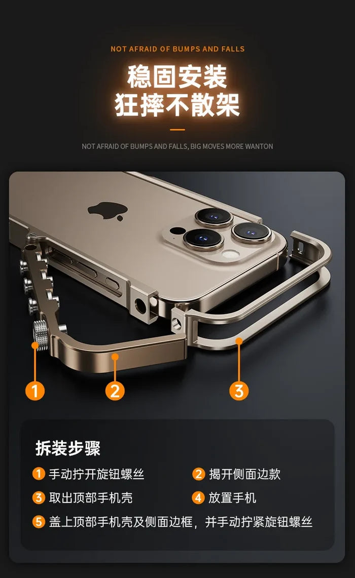 Phone case with Aluminum Frame and Metal protection Cover, Suitable for iPhone
