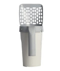 Gray cat litter scoop with perforated design for easy waste removal and hygiene