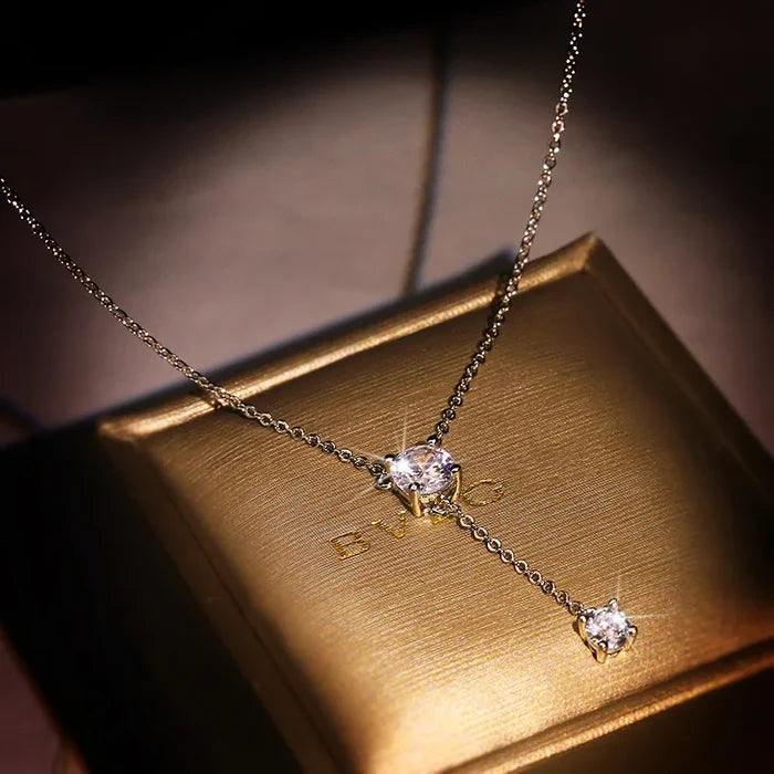 Platinum Plated CZ Y Shape Necklace for Women