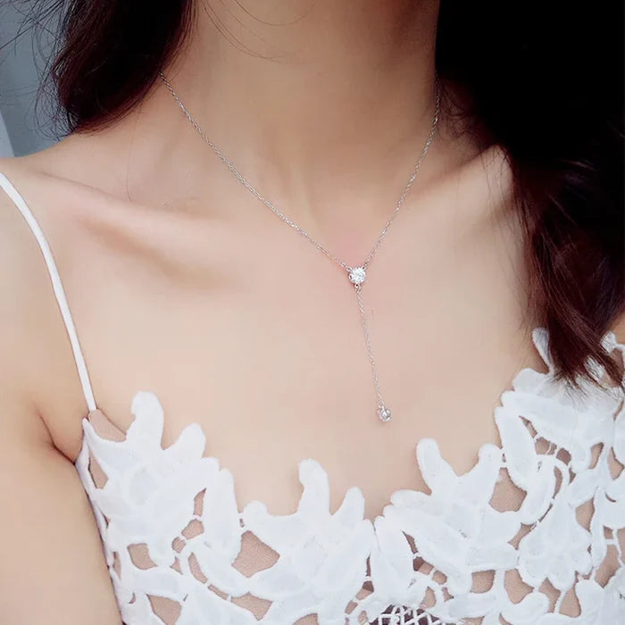 Platinum Plated CZ Y Shape Necklace for Women