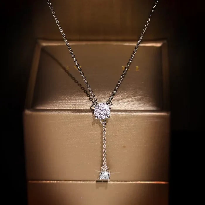 Platinum Plated CZ Y Shape Necklace for Women