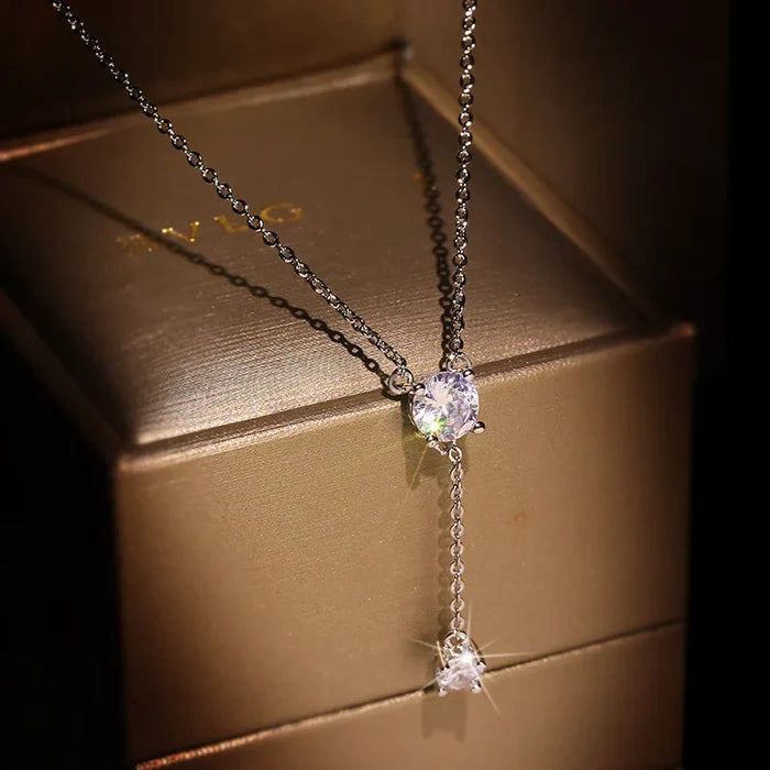 Platinum Plated CZ Y Shape Necklace for Women