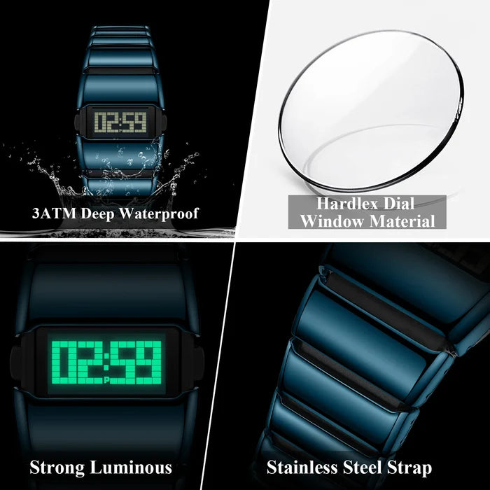 Poedagar E126 Creative LED Digital Watch Men Stainless Steel Strap