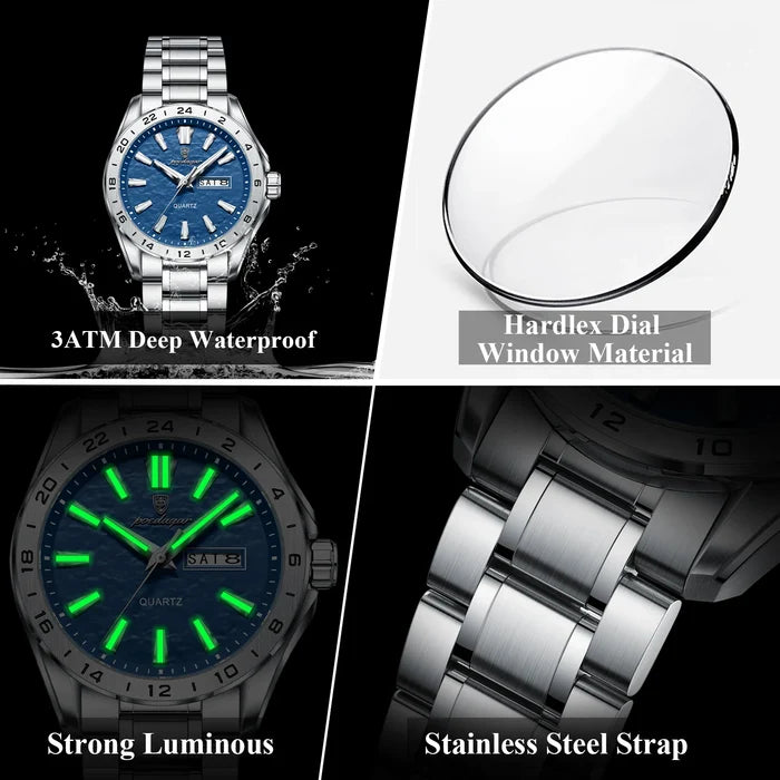 Poedagar Men's Dual Calendar Luminous Watch