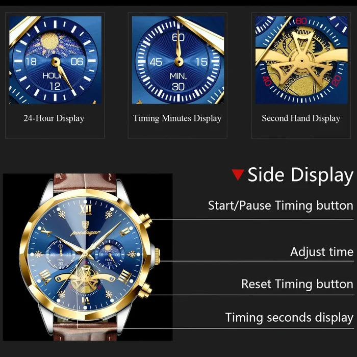 POEDAGAR Multi-Function Waterproof Quartz Watch