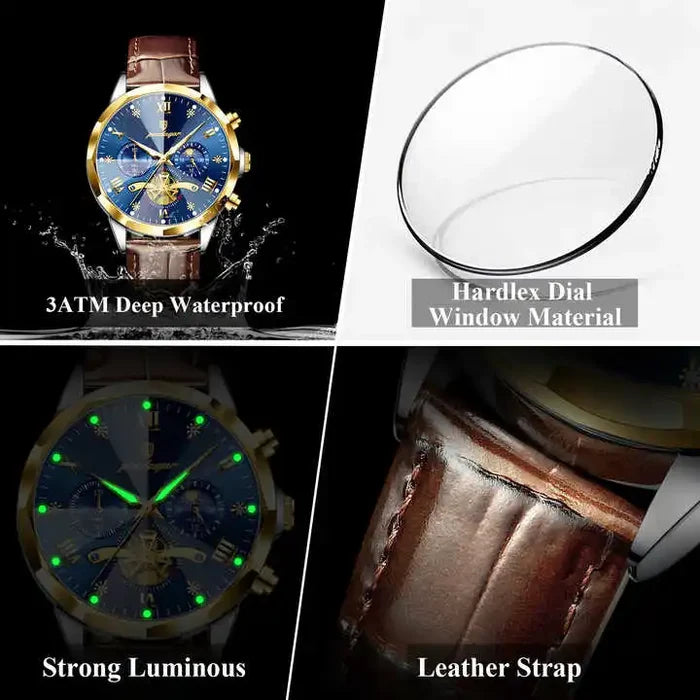 POEDAGAR Multi-Function Waterproof Quartz Watch
