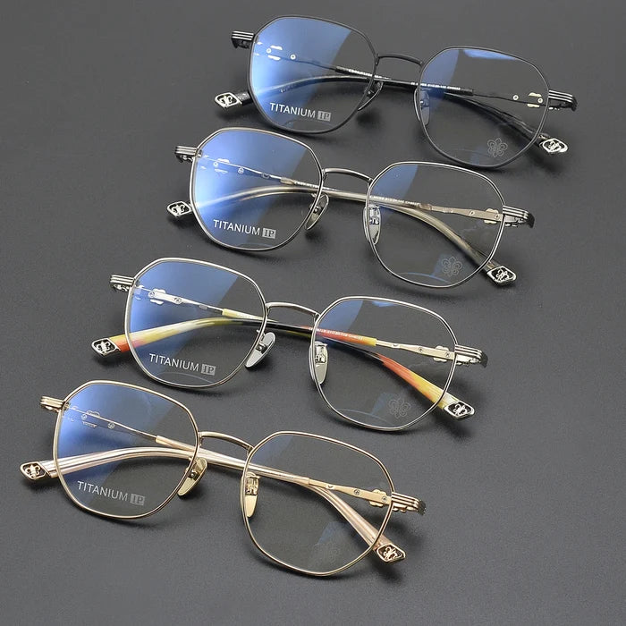 Polygonal Titanium Gold Light Pink Eyeglasses