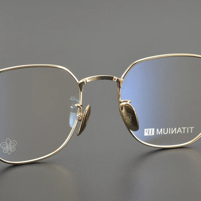 Polygonal Titanium Gold Light Pink Eyeglasses