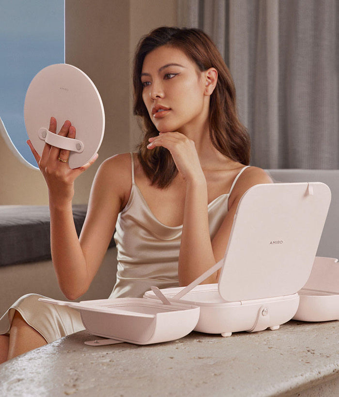 Portable White LED Makeup Mirror with Storage Bag – 5 Brightness Levels & 3 Color Modes, Travel-Friendly