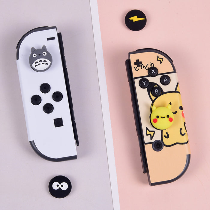 Premium Silicone Joystick Caps for Switch: white, black Totoro and Pikachu characters, kawaii cartoon style