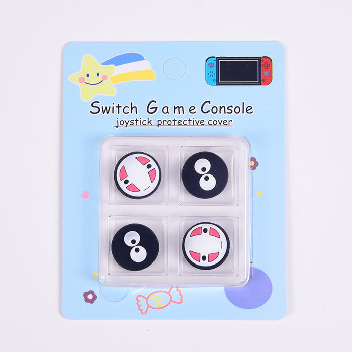 Premium Silicone Joystick Caps for Switch: white, black Totoro and Pikachu characters, kawaii cartoon style