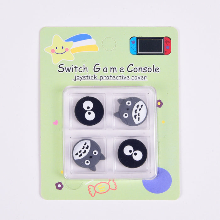 Premium Silicone Joystick Caps for Switch: white, black Totoro and Pikachu characters, kawaii cartoon style