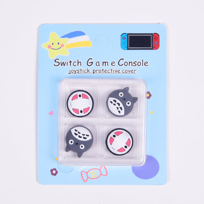 Premium Silicone Joystick Caps for Switch: white, black Totoro and Pikachu characters, kawaii cartoon style