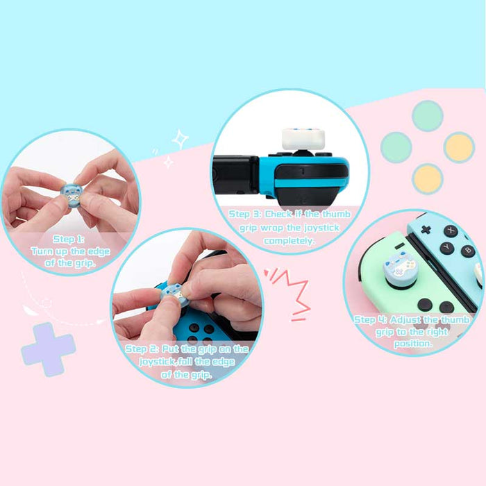 Premium Silicone Joystick Caps for Switch: white, black Totoro and Pikachu characters, kawaii cartoon style