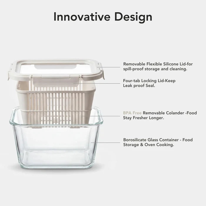 Produce Storage Containers for Fridge with Removable Colanders