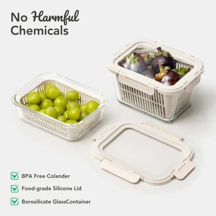 Produce Storage Containers for Fridge with Removable Colanders