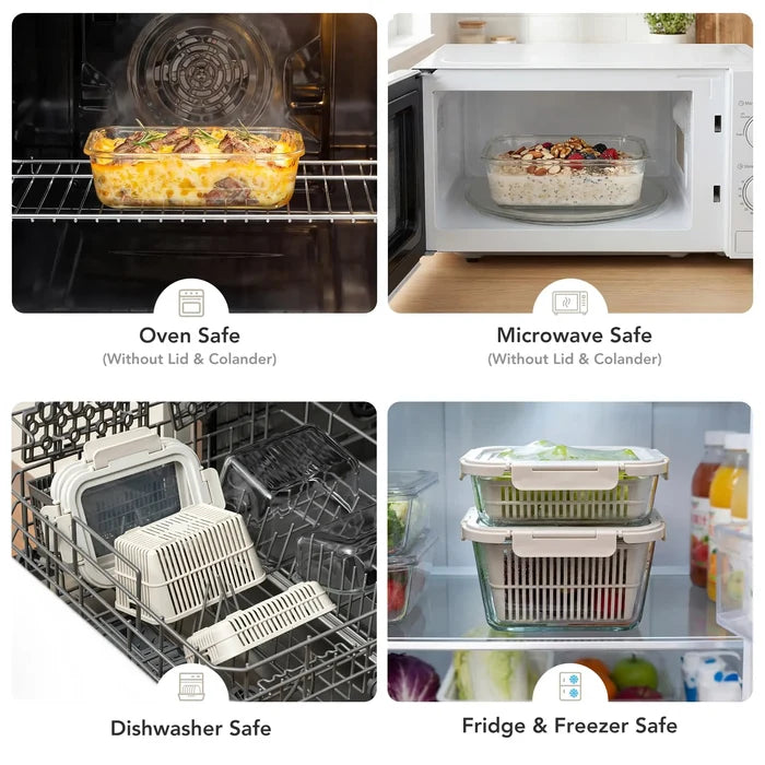 Produce Storage Containers for Fridge with Removable Colanders