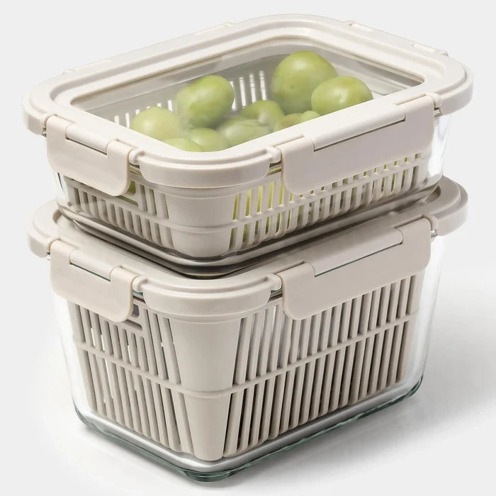 Produce Storage Containers for Fridge with Removable Colanders
