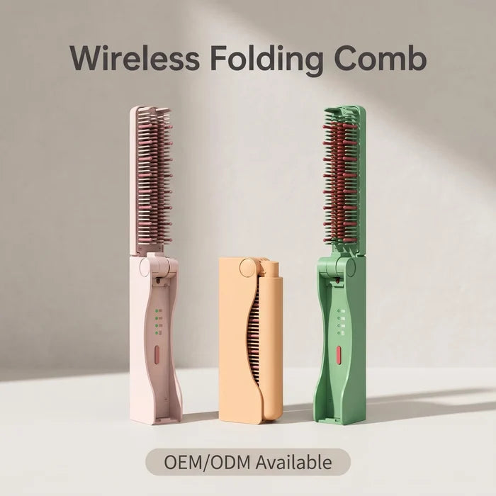 Professional Foldable Wireless Hair Straightener Brush Type-C