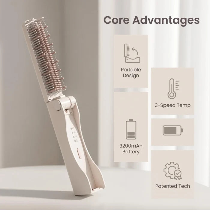 Professional Foldable Wireless Hair Straightener Brush Type-C